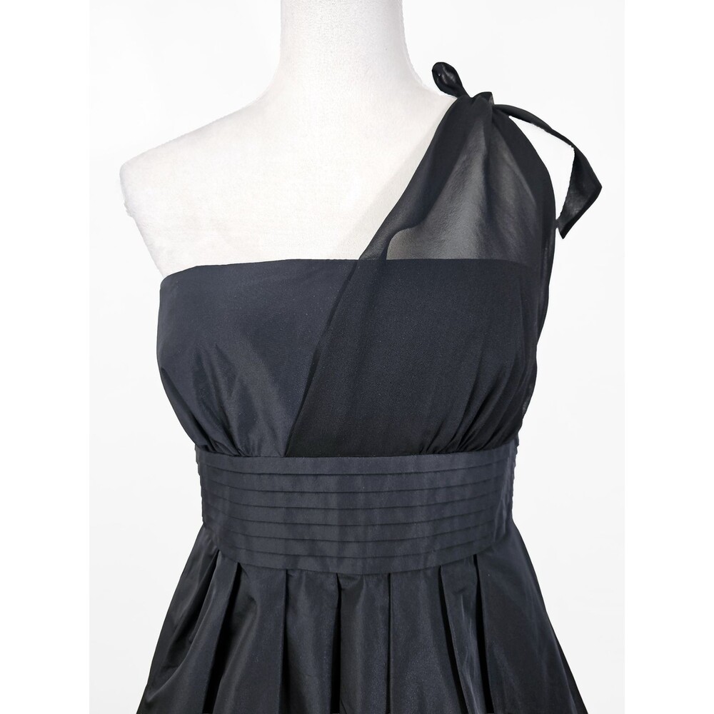 BCBG Maxazria Black Size 12 One Shoulder Taffeta Mini Dress Floral Applique - Picture 7 of 8